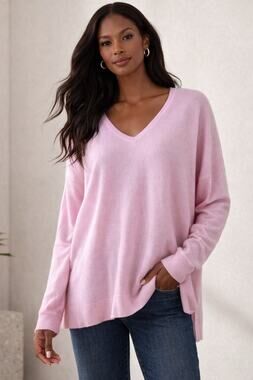 Notshy Pink Vneck tunic cashmere jumper sweater size Large XL made in France